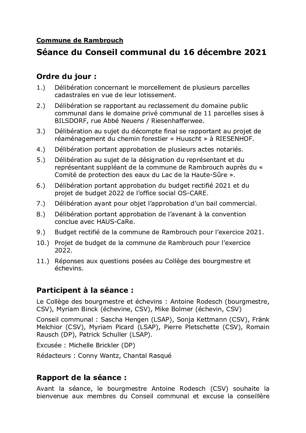 Rapport du conseil communal du 16.12.2021 FR