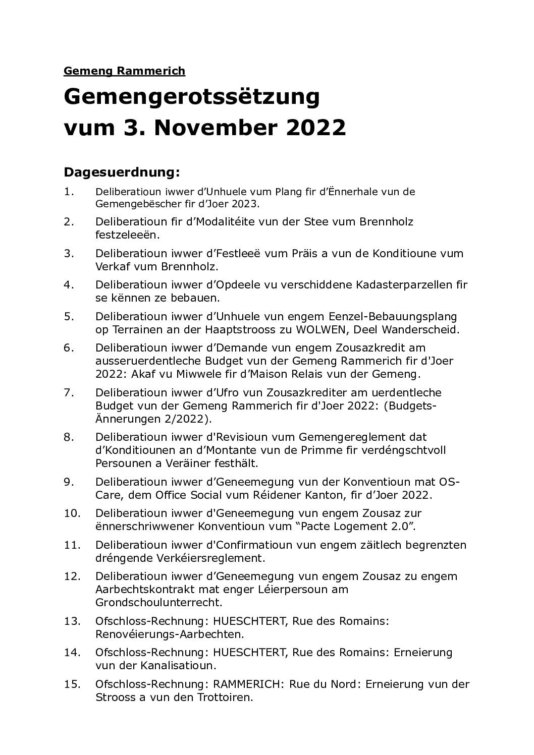Rapport du conseil communal du 03.11.2022 (lëtzbuergesch)