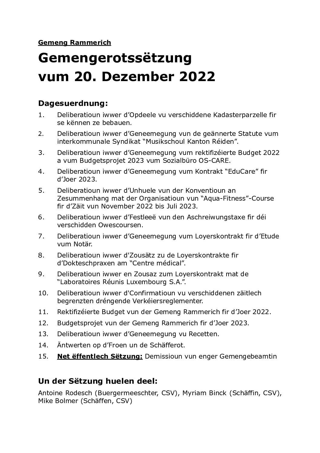 Rapport du conseil communal du 20.12.2022 (lëtzebuergesch)
