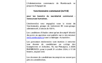 Engagement d’un fonctionnaire communal B1 pour les besoins du secrétariat communal – ressources humaines