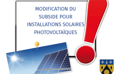 Modification du subside pour installations solaires photovoltaïques